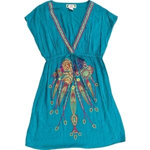 Flying Tomato Teal Boho Embroidered Mini Dress - Size Large